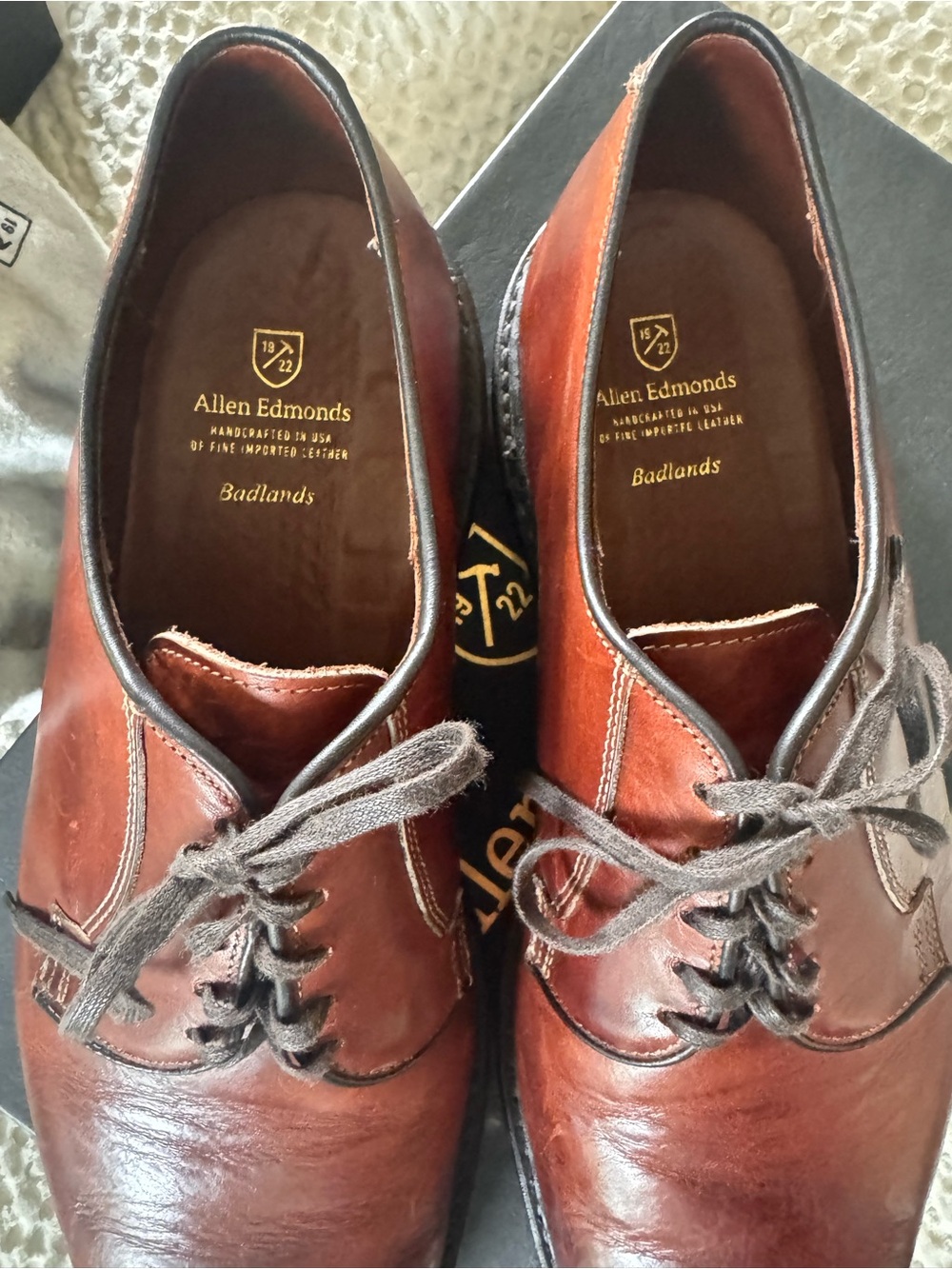 Allen Edmonds Badlands Derby 12 EEE Cognac Brown Leather Shoes USA Made - Picture 3 of 13